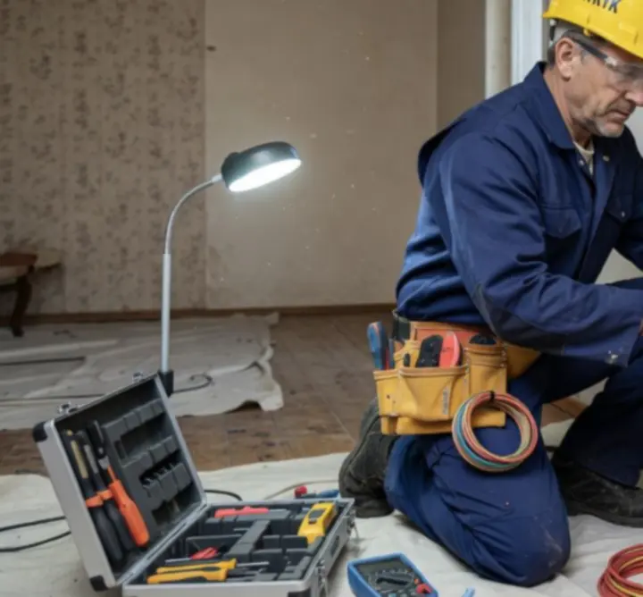 Elektryk naprawiający instalację